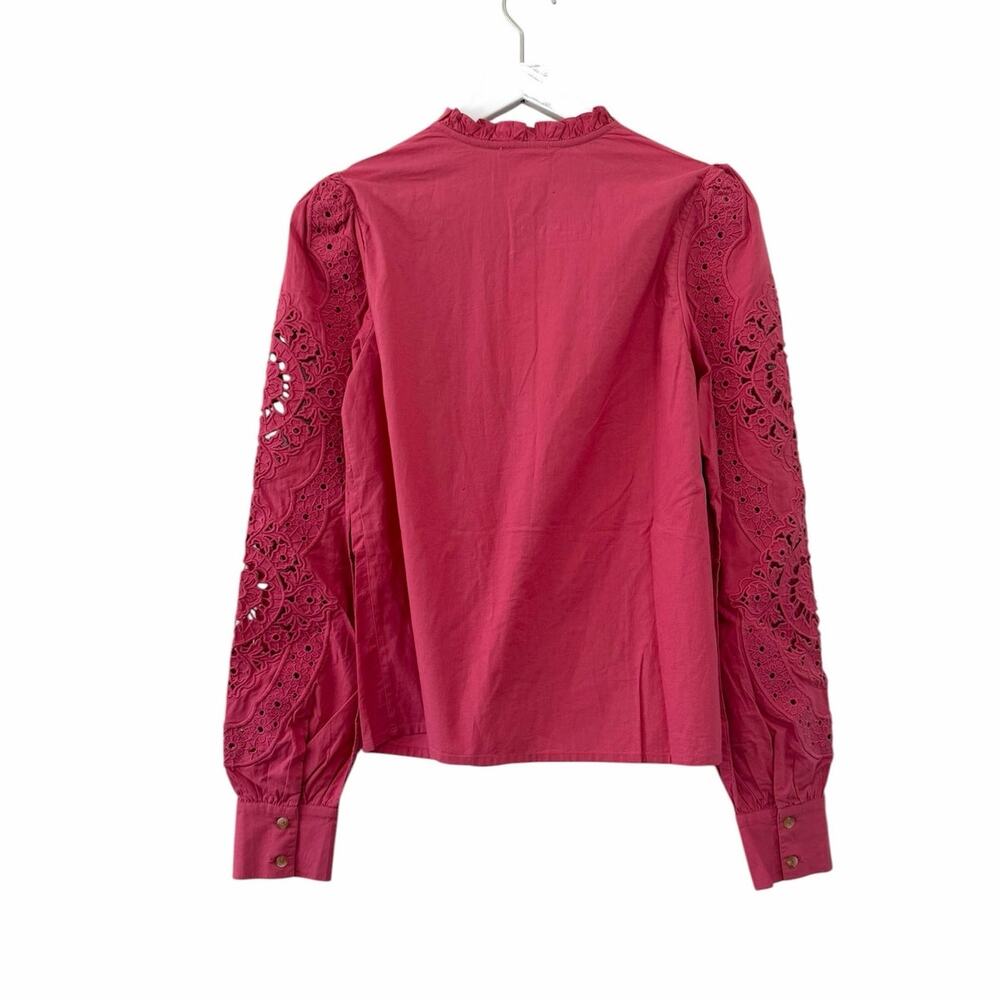 NWT Sézane Zoelie Shirt Pink Embroidered Eyelet Blouse US 4 EU 36 Cotton - Picture 2 of 9